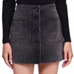 Free People Don’t Get Me Wrong Button Down Denim Skirt Womens 28 Black Mini 90s